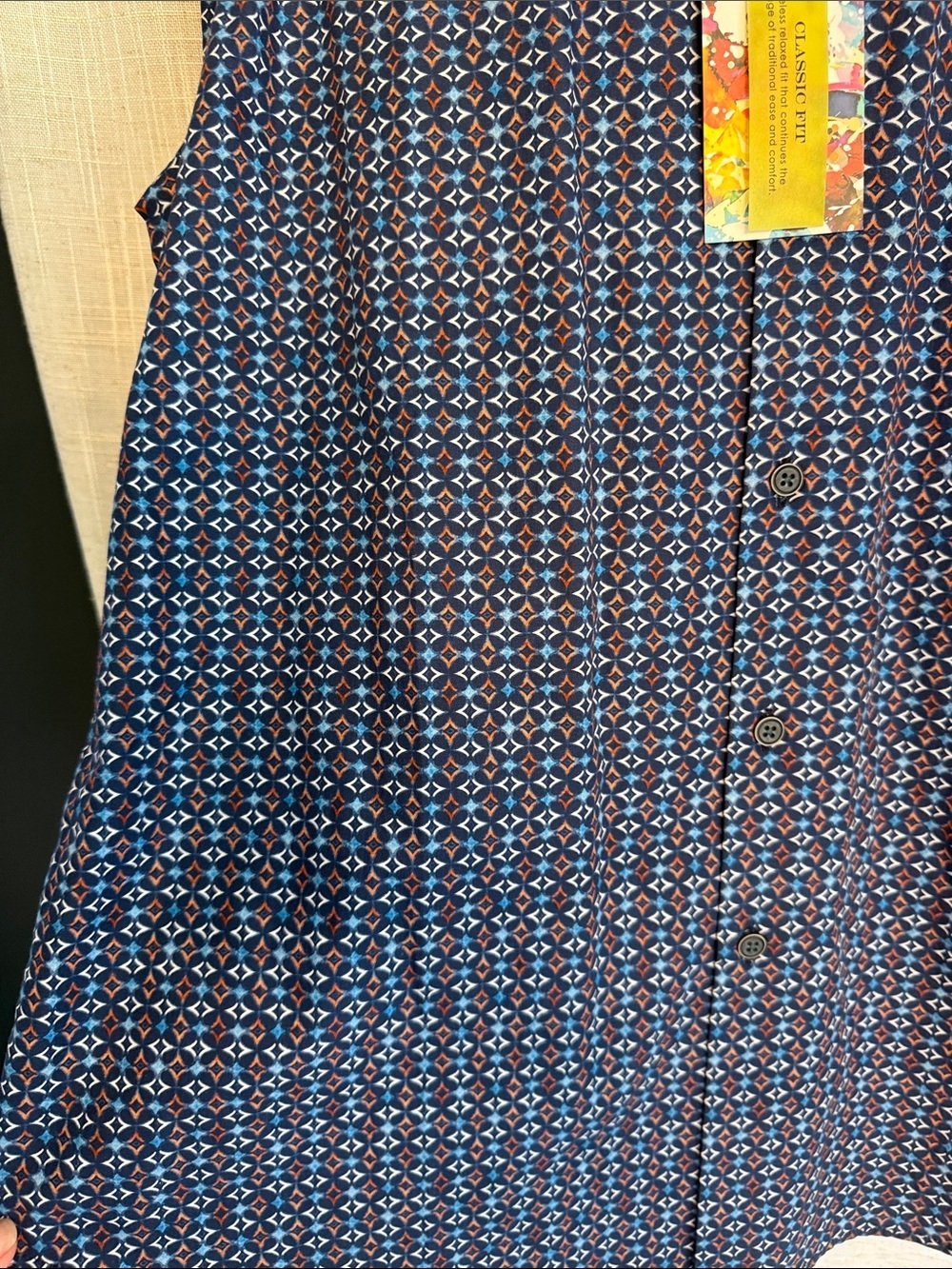 NWT - Men’s L- Robert Graham Navy and Light Blue Printed Button-Down Shirt - Picture 3 of 4